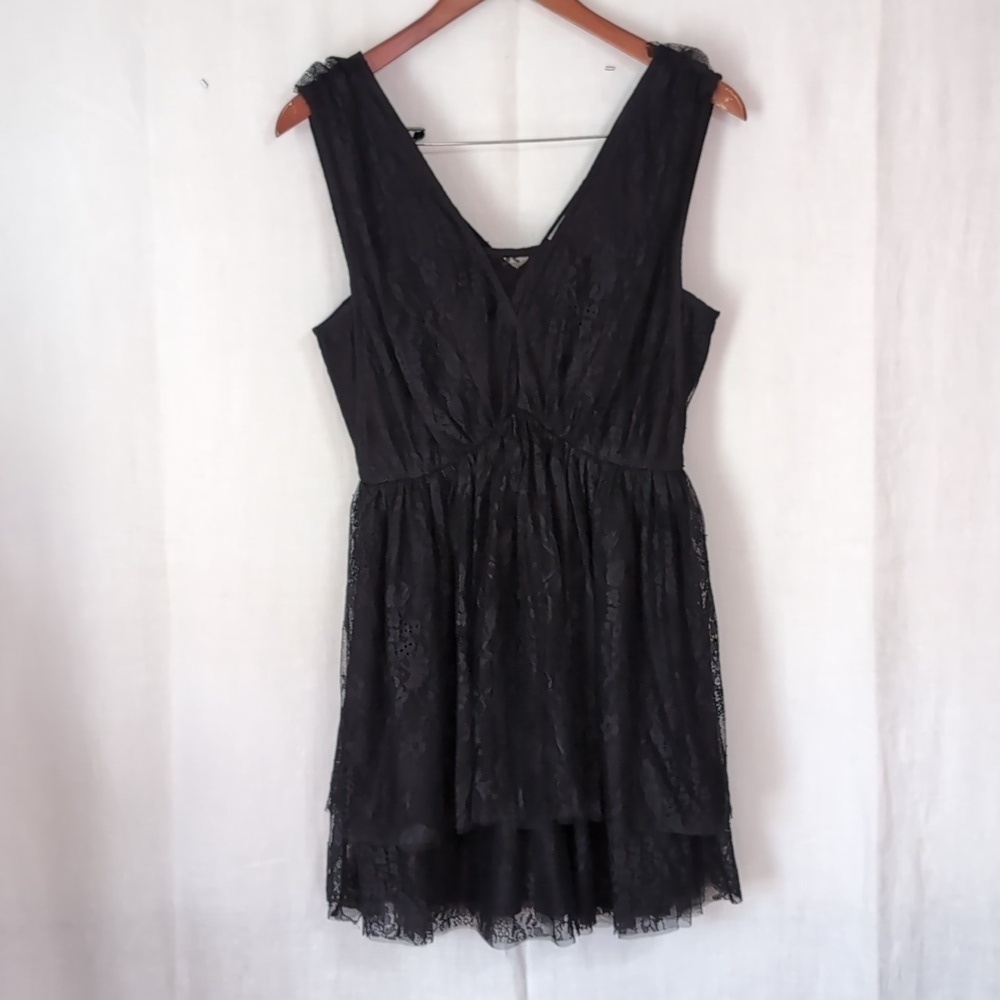Love on a Hanger Black Lace Mini Dress Fit Flare Size Medium NWOT
